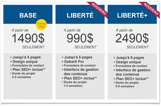 Plan Site web Base, Site web Liberté, Site web Liberté+
